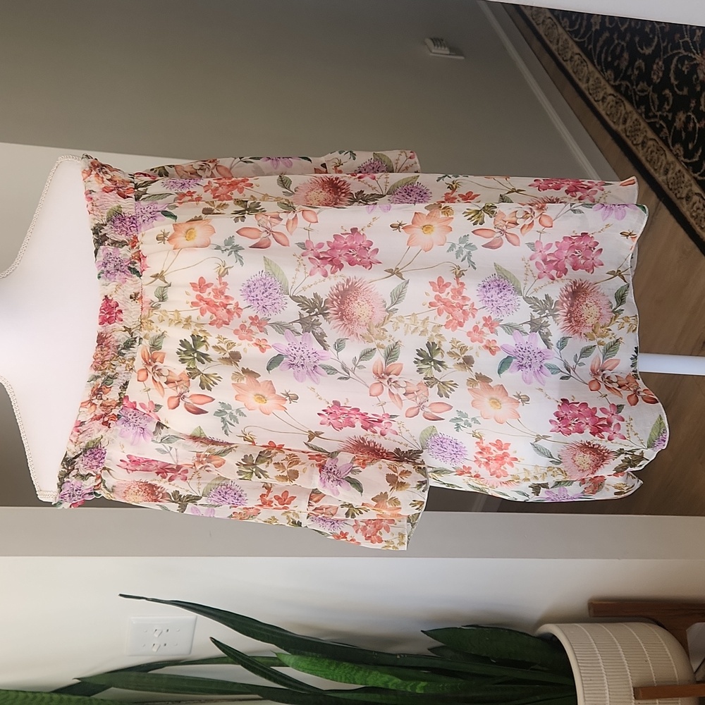 Italy Silk Floral Blouse Flutter Sleeve Boho Flowy Lined Size Large - Picture 6 of 17